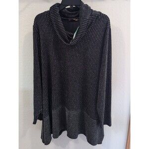 NEW Women’s 3X Blouse Belldini Black Silver Striped Long Sleeves Cowl Neck Soft